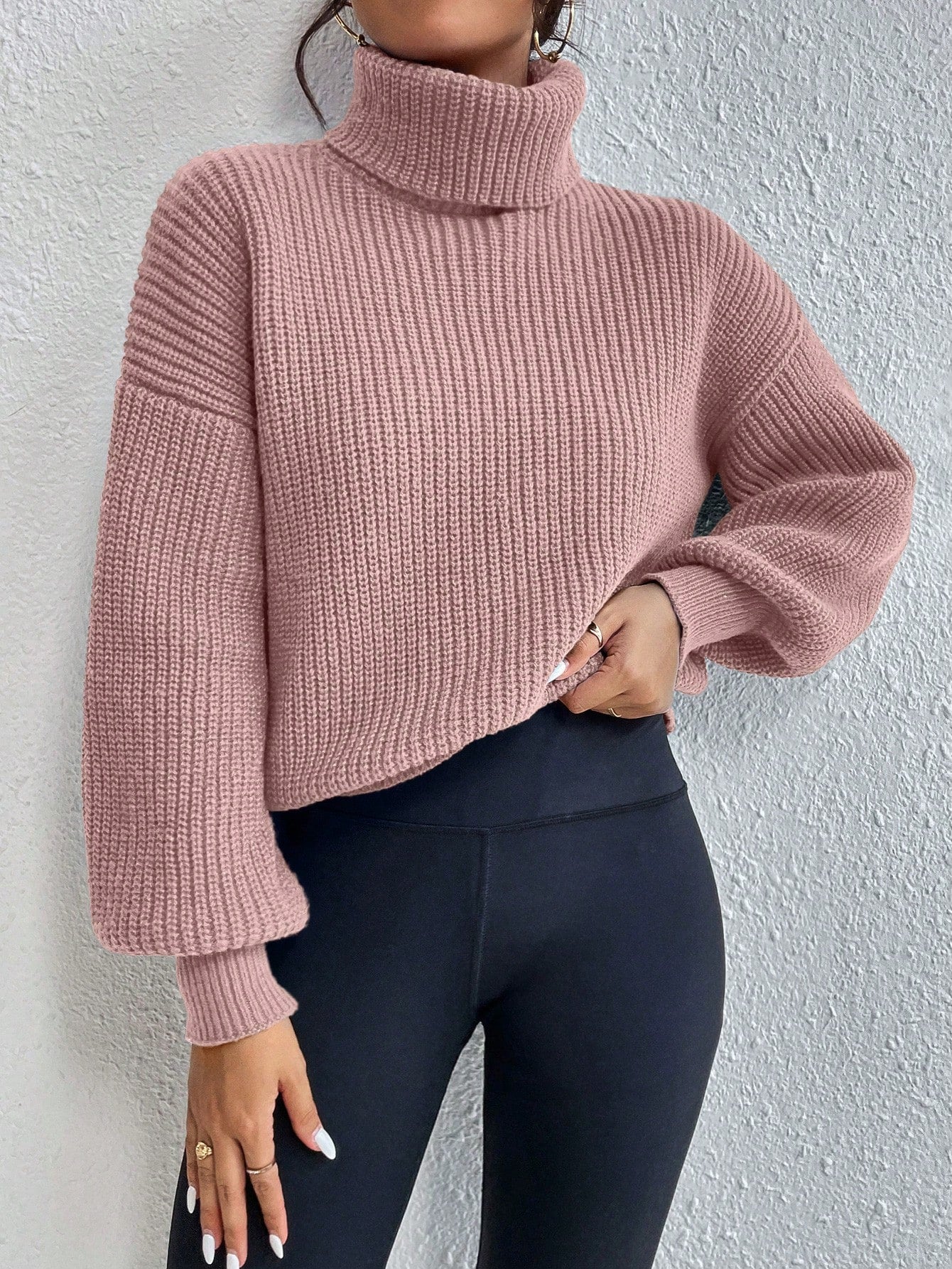 Buy SHEIN Frenchy Turtleneck Drop Shoulder Sweater in Pakistan