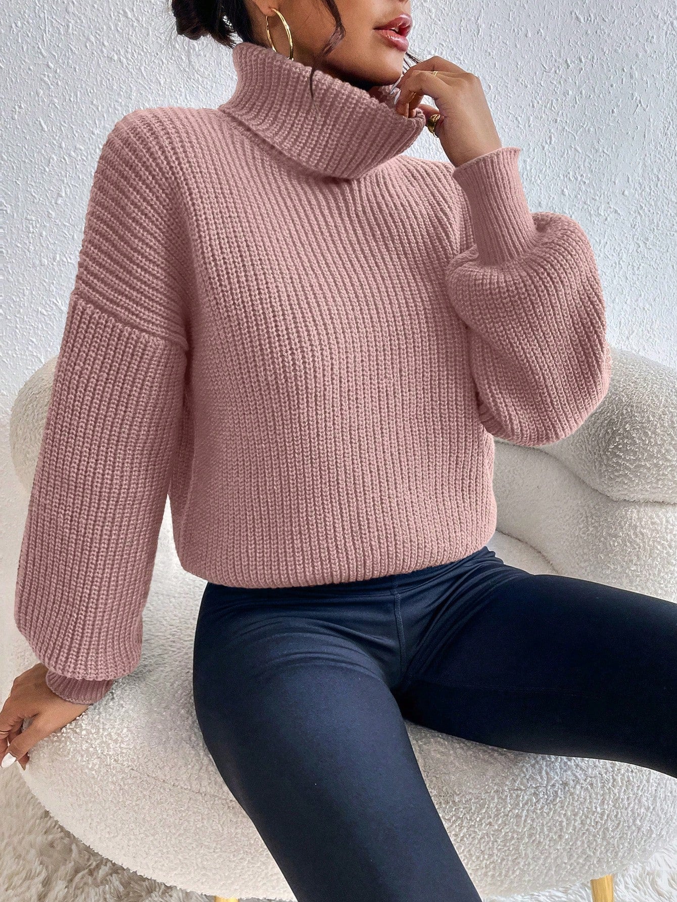 Buy SHEIN Frenchy Turtleneck Drop Shoulder Sweater in Pakistan