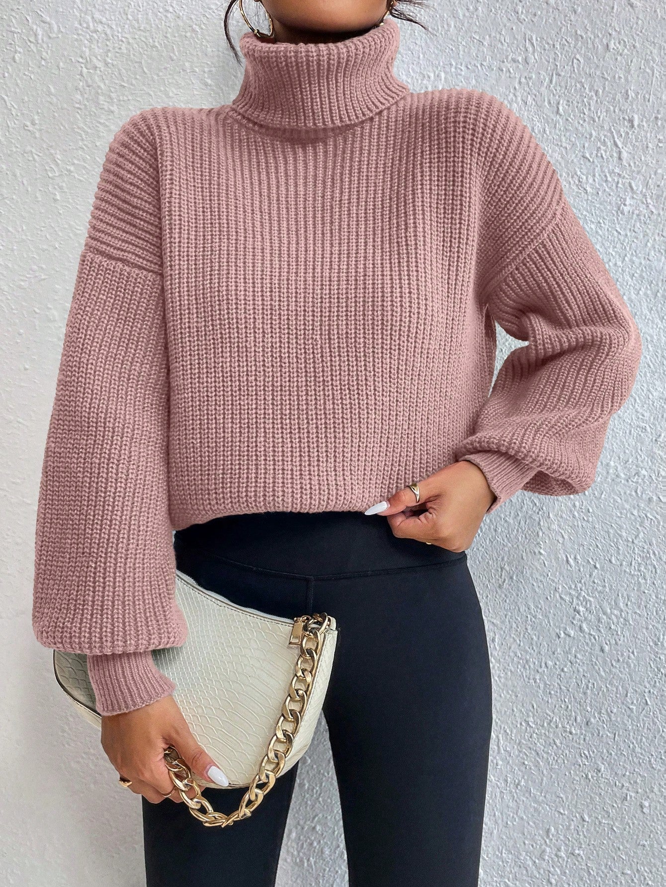 Buy SHEIN Frenchy Turtleneck Drop Shoulder Sweater in Pakistan