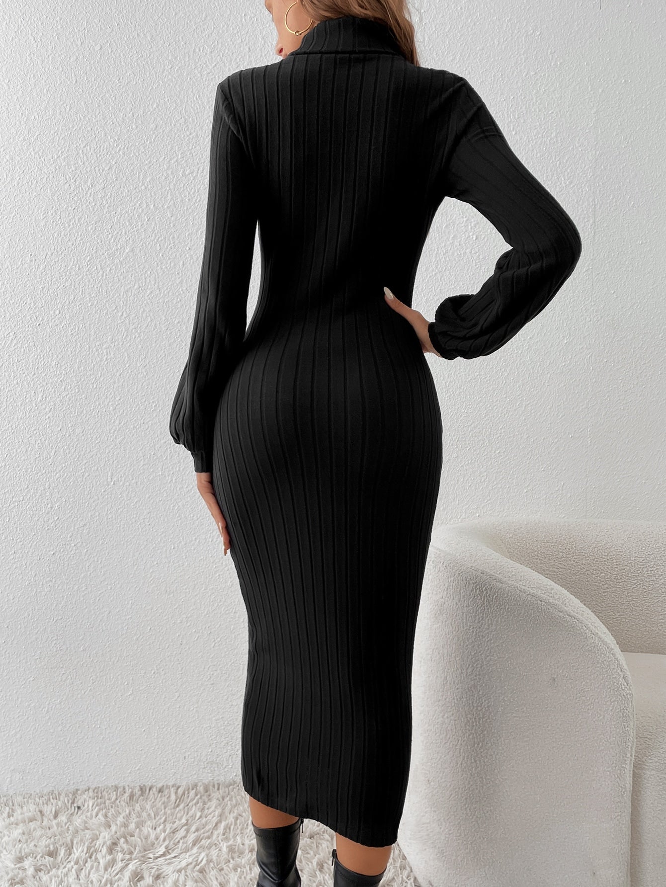 Buy SHEIN Frenchy Turtleneck Lantern Sleeve Bodycon Dress Without Belt in Pakistan