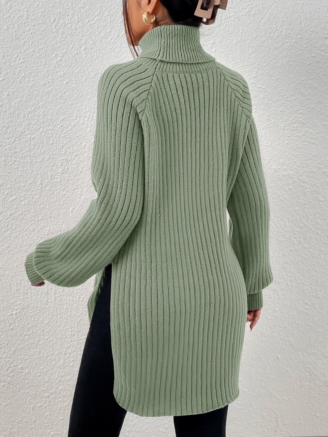 Buy SHEIN Frenchy Turtleneck Raglan Sleeve Split Hem Jumper in Pakistan