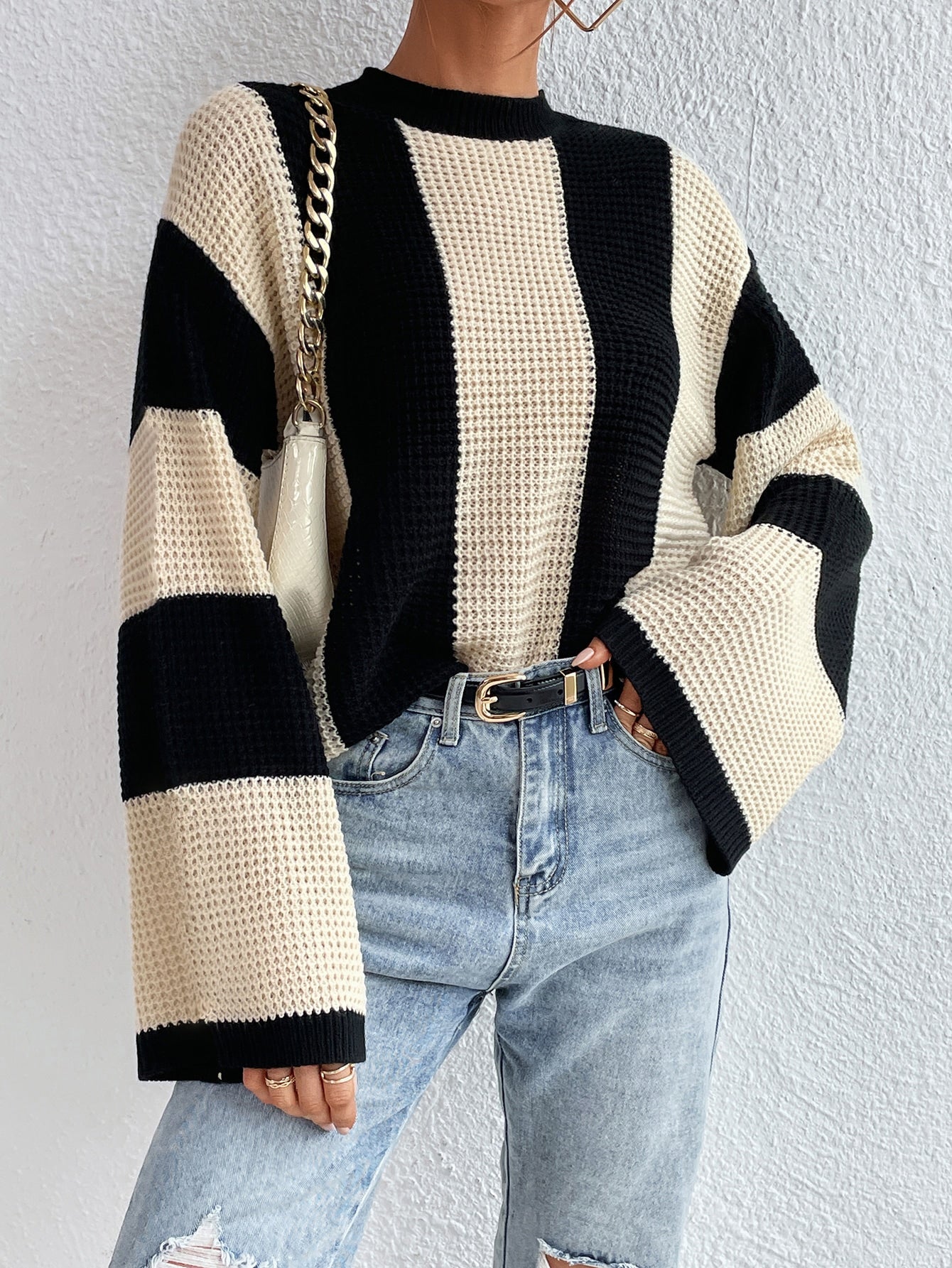 Buy SHEIN Frenchy Two Tone Drop Shoulder Sweater in Pakistan