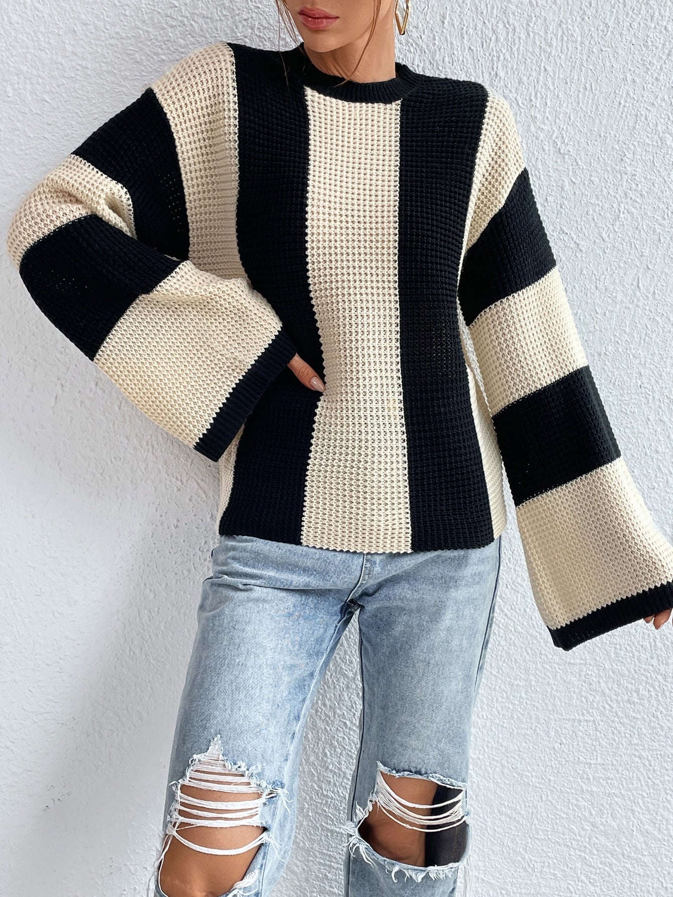 Buy SHEIN Frenchy Two Tone Drop Shoulder Sweater in Pakistan