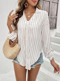 Buy SHEIN Frenchy Women's Old Money Outfits Striped Printed Linen Casual Long-Sleeved Shirt in Pakistan