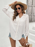 Buy SHEIN Frenchy Women's Old Money Outfits Striped Printed Linen Casual Long-Sleeved Shirt in Pakistan