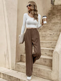 Buy SHEIN Frenchy Women's Old Money Style Vacation & Casual Solid Color Button-Front Linen Straight Pants in Pakistan