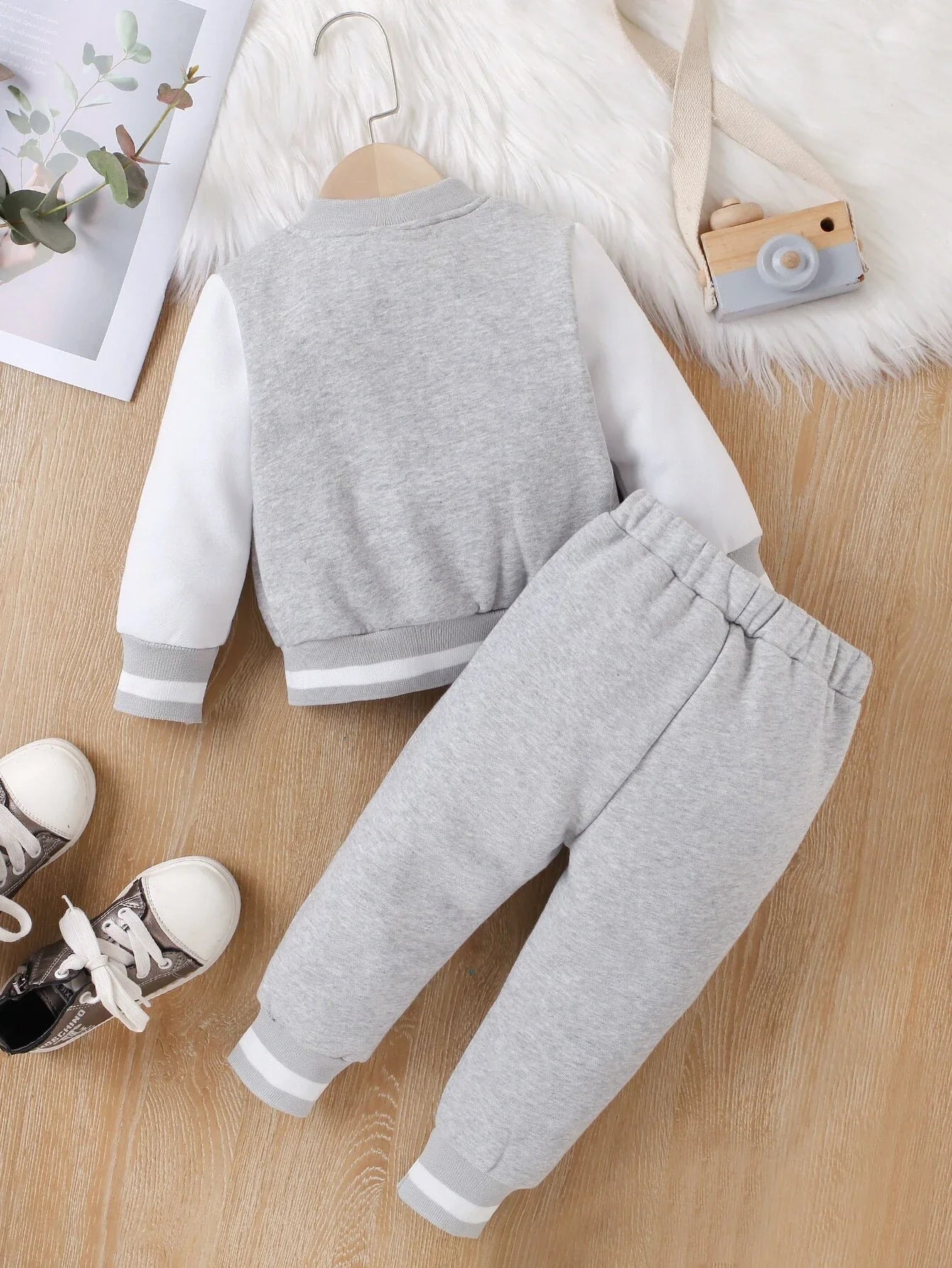 Buy SHEIN Genkimix Kids Baby Boy Letter Patched Thermal Lined Bomber Jacket & Sweatpants in Pakistan