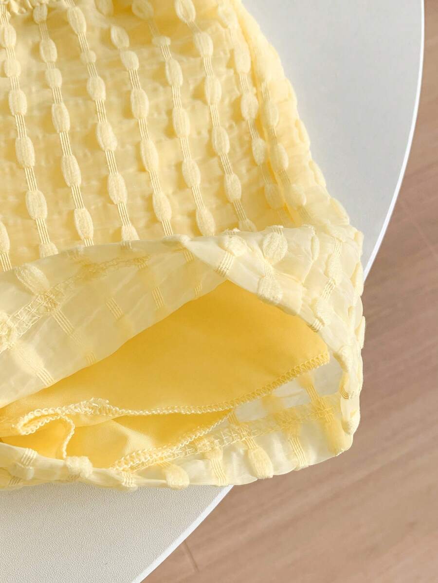 Buy SHEIN Genkimix Kids Baby Girls' Holiday Leisure Style Textured Fabric Short Sleeved Shirt + Shorts + Suspenders Romper 3pcs Set - Perfect For Daily Wear, Exclusive For Summer in Pakistan