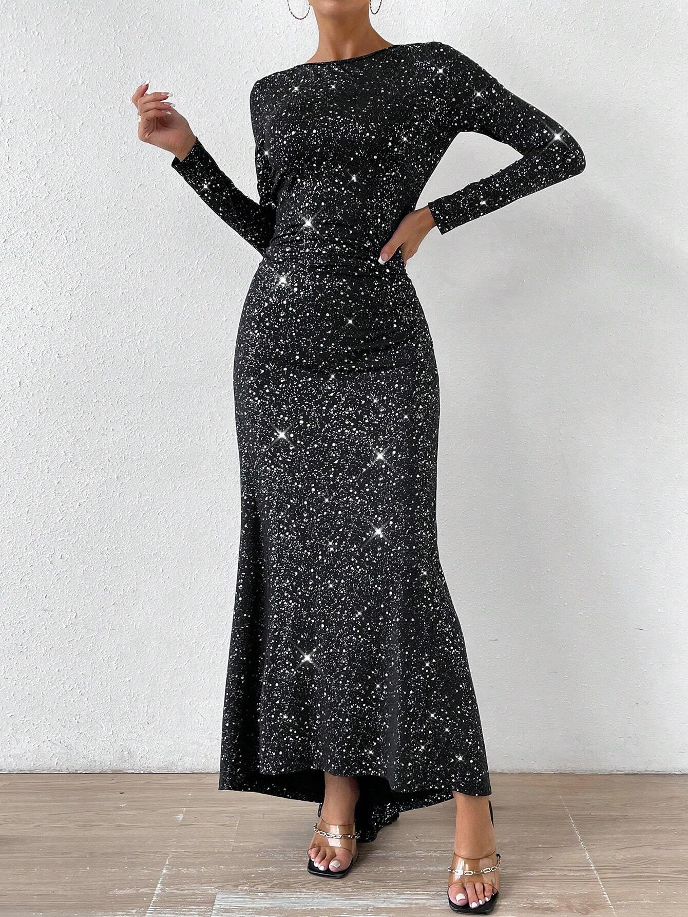 Buy SHEIN Glamour Tie Backless Sequin Decor Mermaid Hem Sequin Formal Dress in Pakistan
