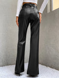 Buy SHEIN ICON High Waist Slit Hem PU Leather Flare Leg Pants in Pakistan