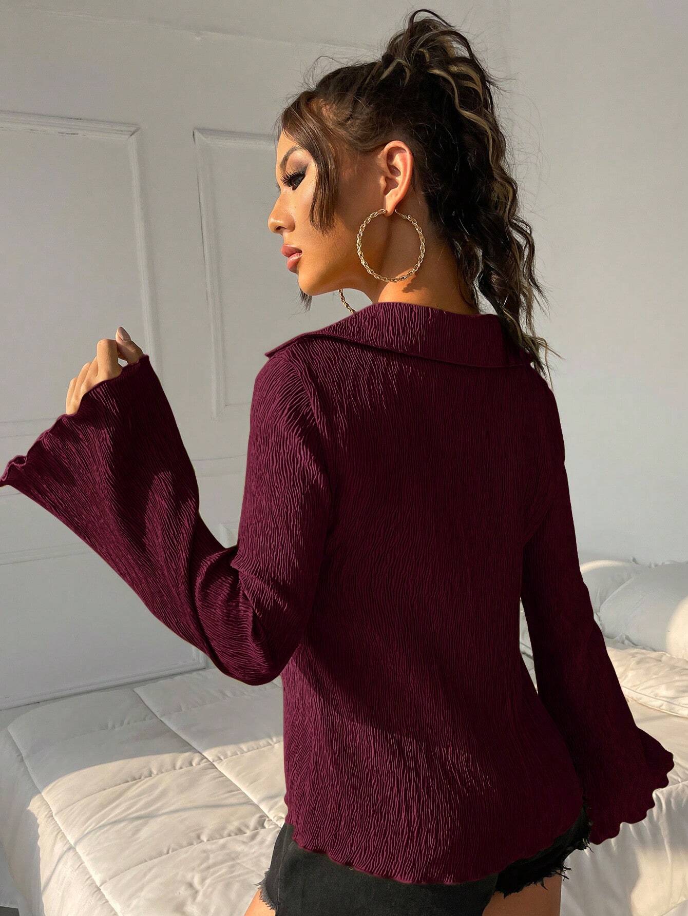 Buy SHEIN ICON Women's Bell Sleeve Textured Shirt in Pakistan