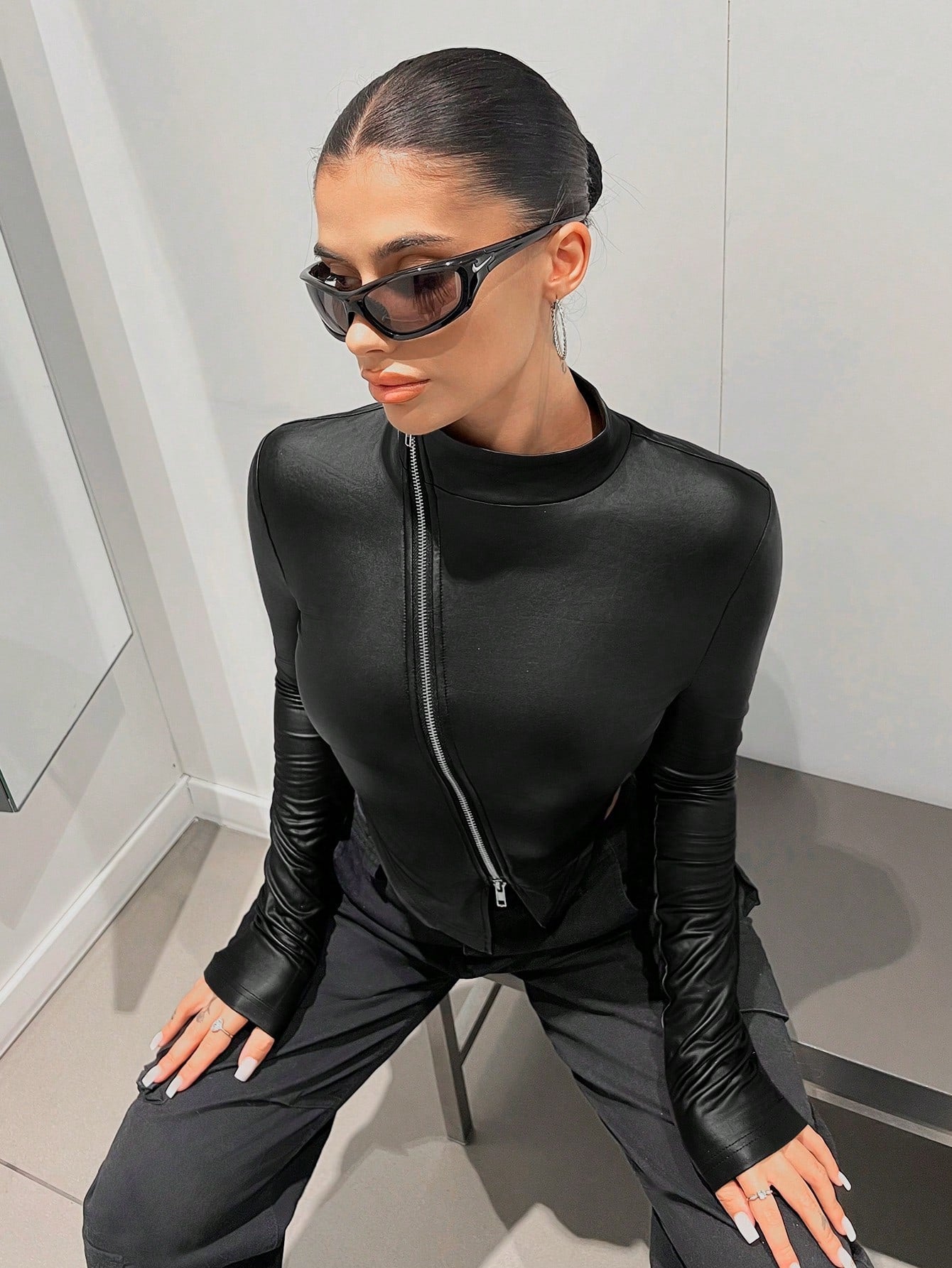 Buy SHEIN ICON Zip Up Asymmetrical Hem Tee in Pakistan