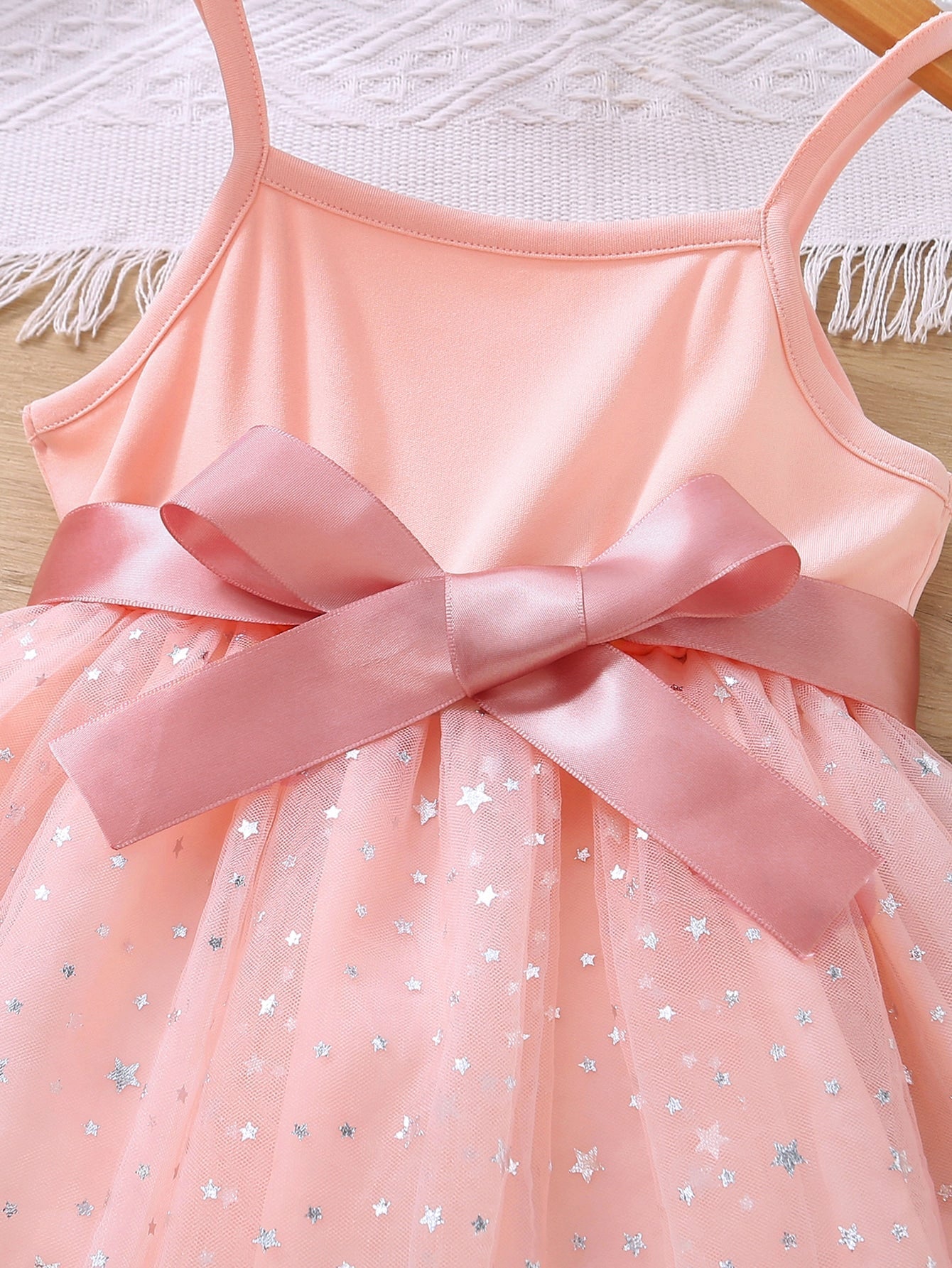 Buy SHEIN Kids CHARMNG Young Girl Star Print Mesh Overlay Belted Cami Dress in Pakistan