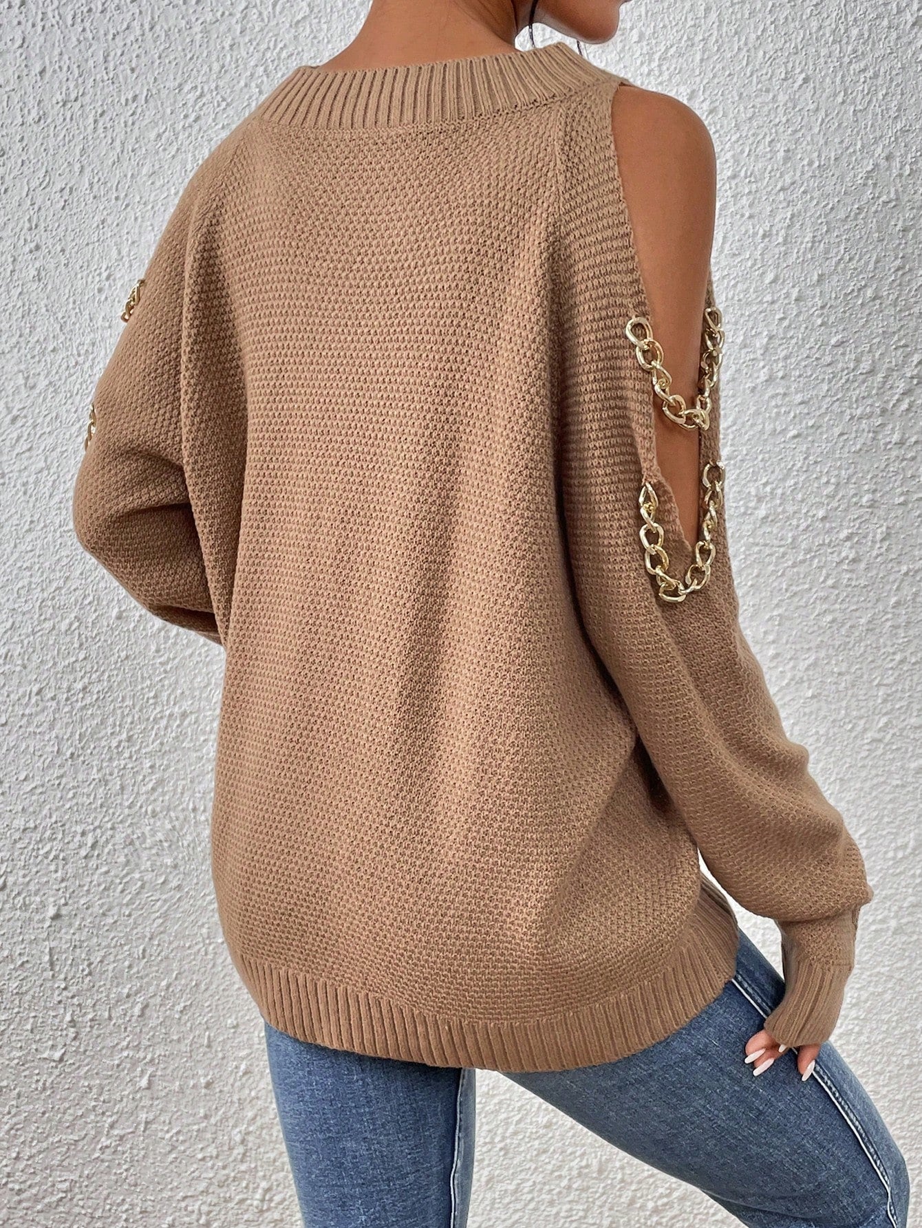Buy SHEIN LUNE Cold Shoulder Chain Detail Sweater in Pakistan