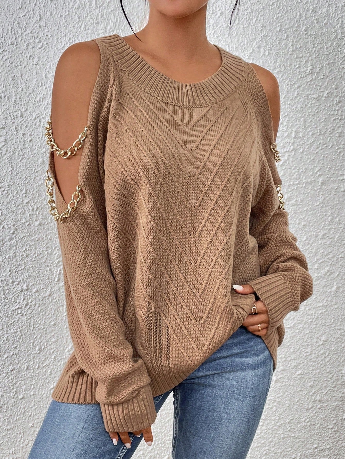 Buy SHEIN LUNE Cold Shoulder Chain Detail Sweater in Pakistan