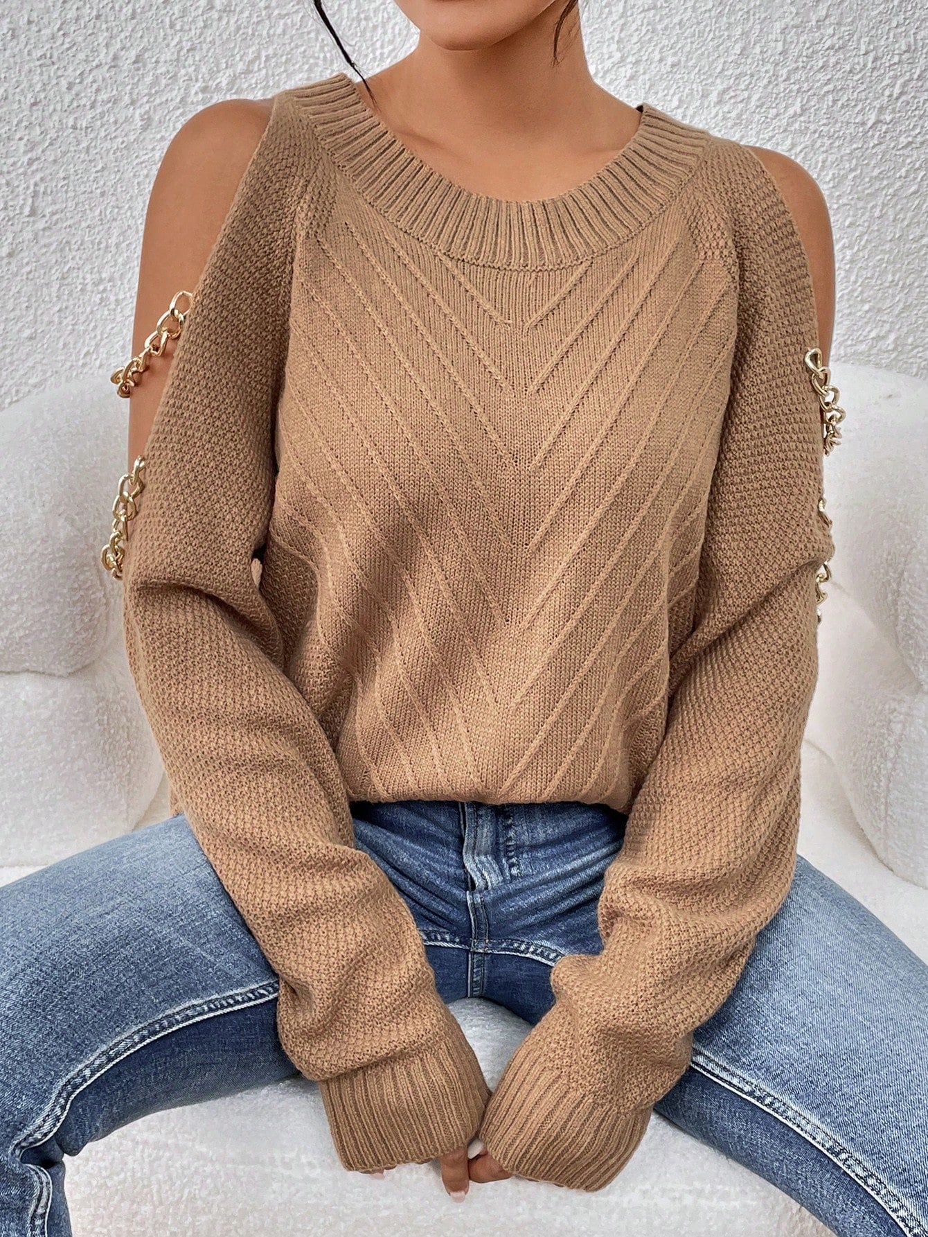 Buy SHEIN LUNE Cold Shoulder Chain Detail Sweater in Pakistan