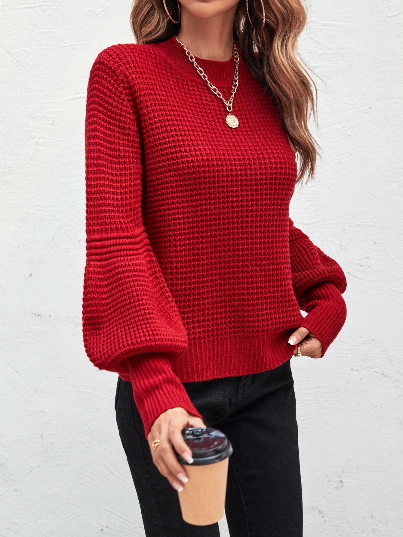 Buy SHEIN LUNE Mock Neck Lantern Sleeve Sweater in Pakistan