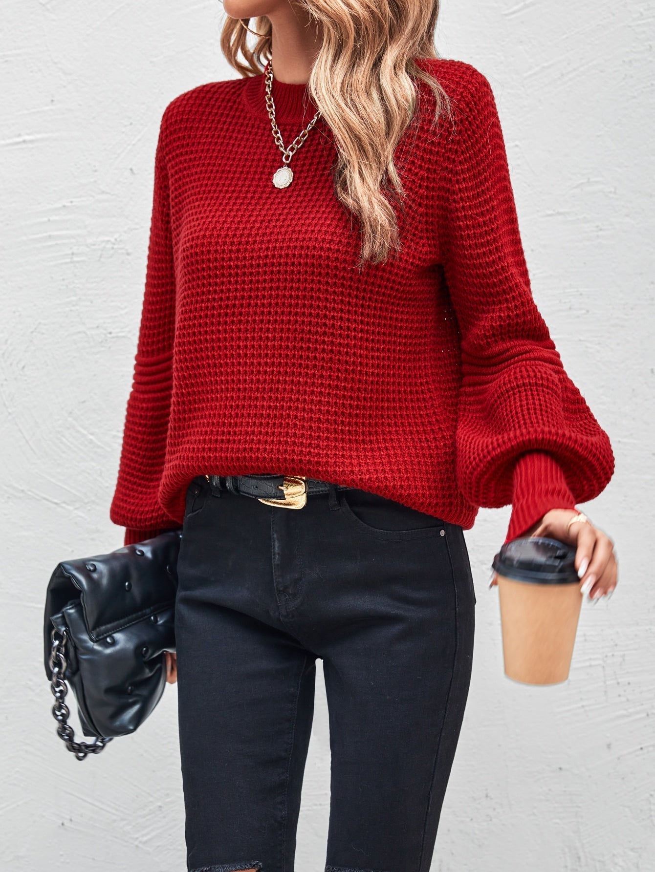 Buy SHEIN LUNE Mock Neck Lantern Sleeve Sweater in Pakistan