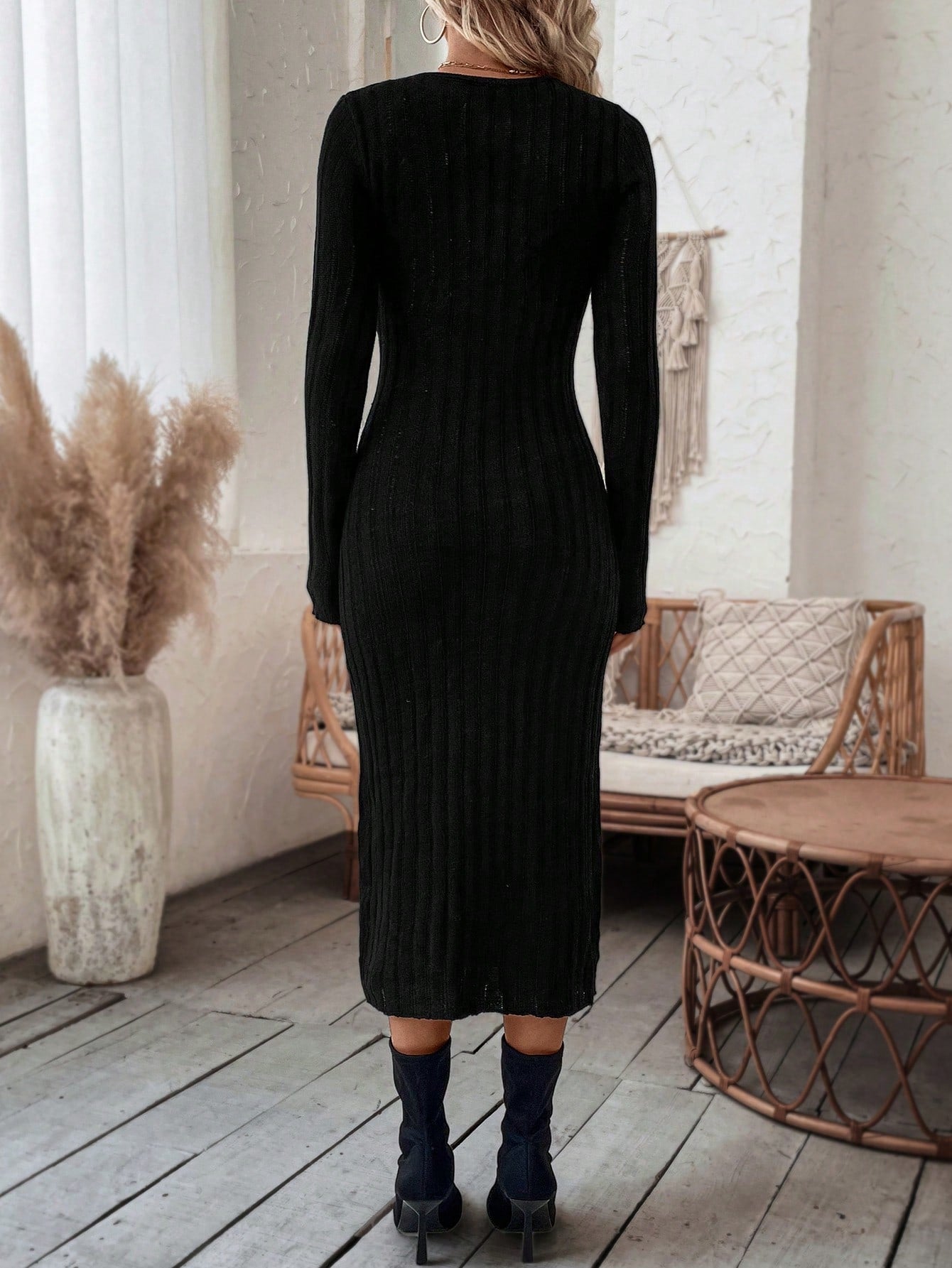 Buy SHEIN LUNE Ruched Twist Front Cut Out Sweater Dress in Pakistan