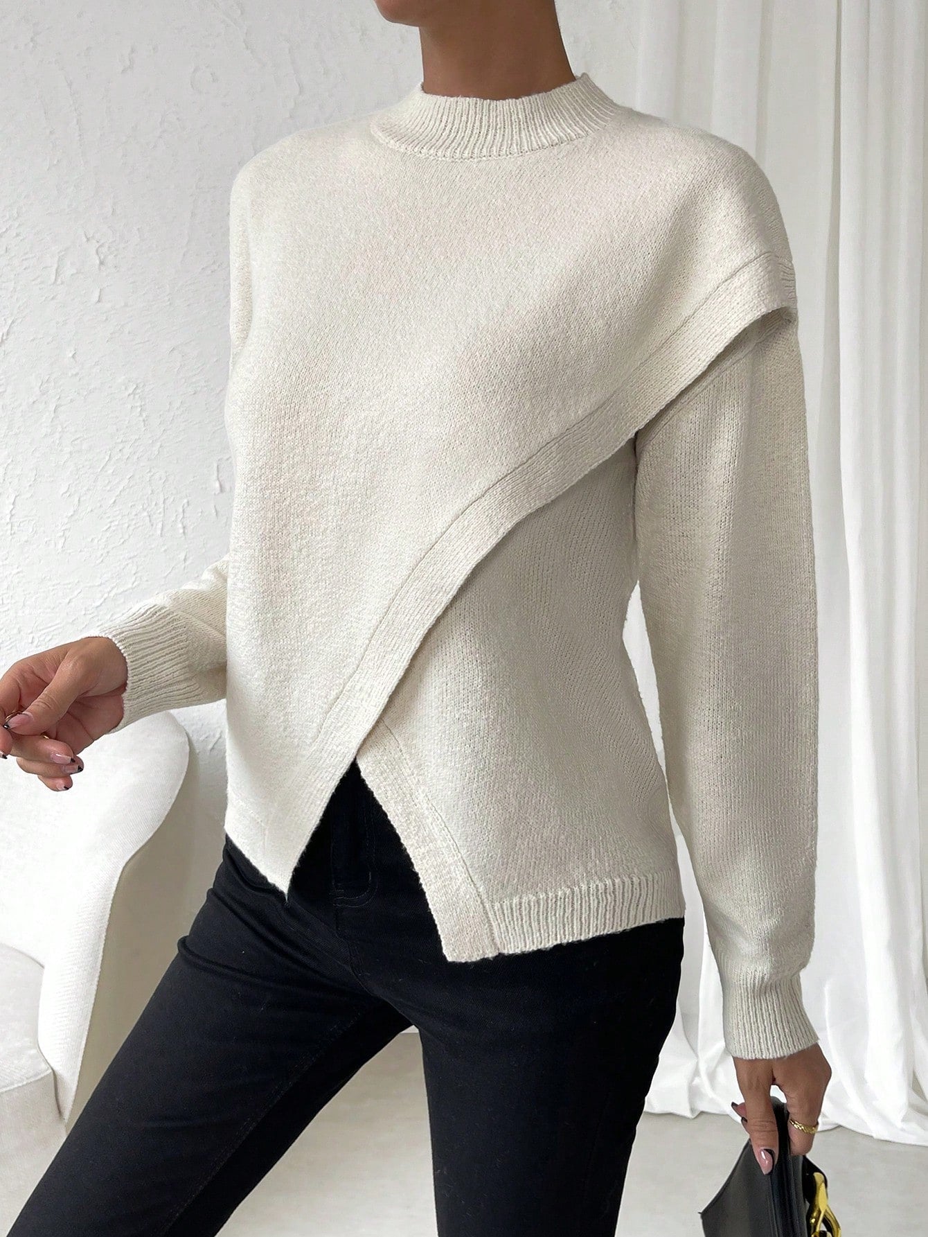 Buy SHEIN LUNE Solid Drop Shoulder Wrap Detail Sweater in Pakistan