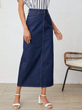Buy SHEIN LUNE Solid Split Thigh Denim Skirt in Pakistan