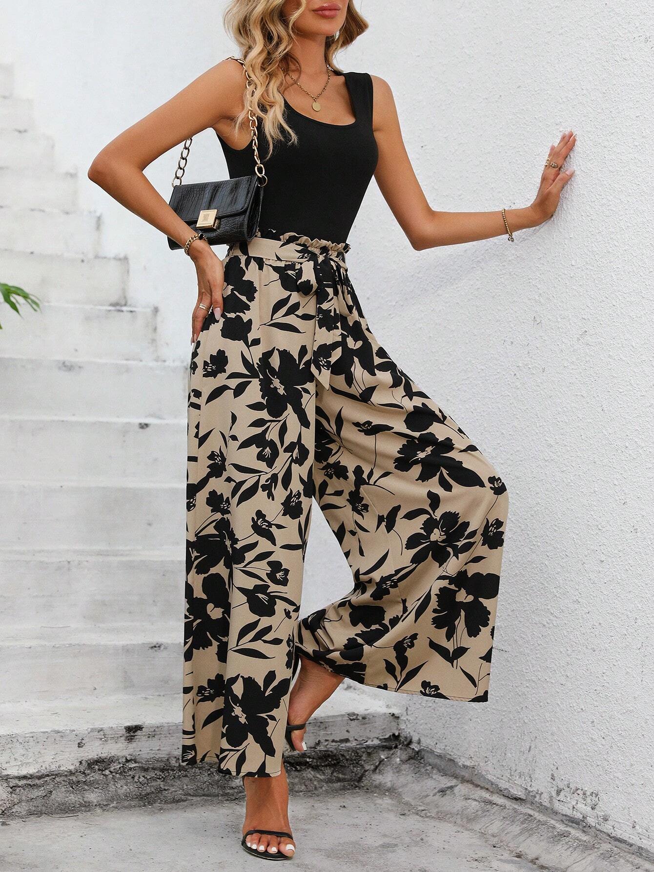 Buy SHEIN LUNE Solid Tank Top & Floral Print Wide Leg Pants in Pakistan