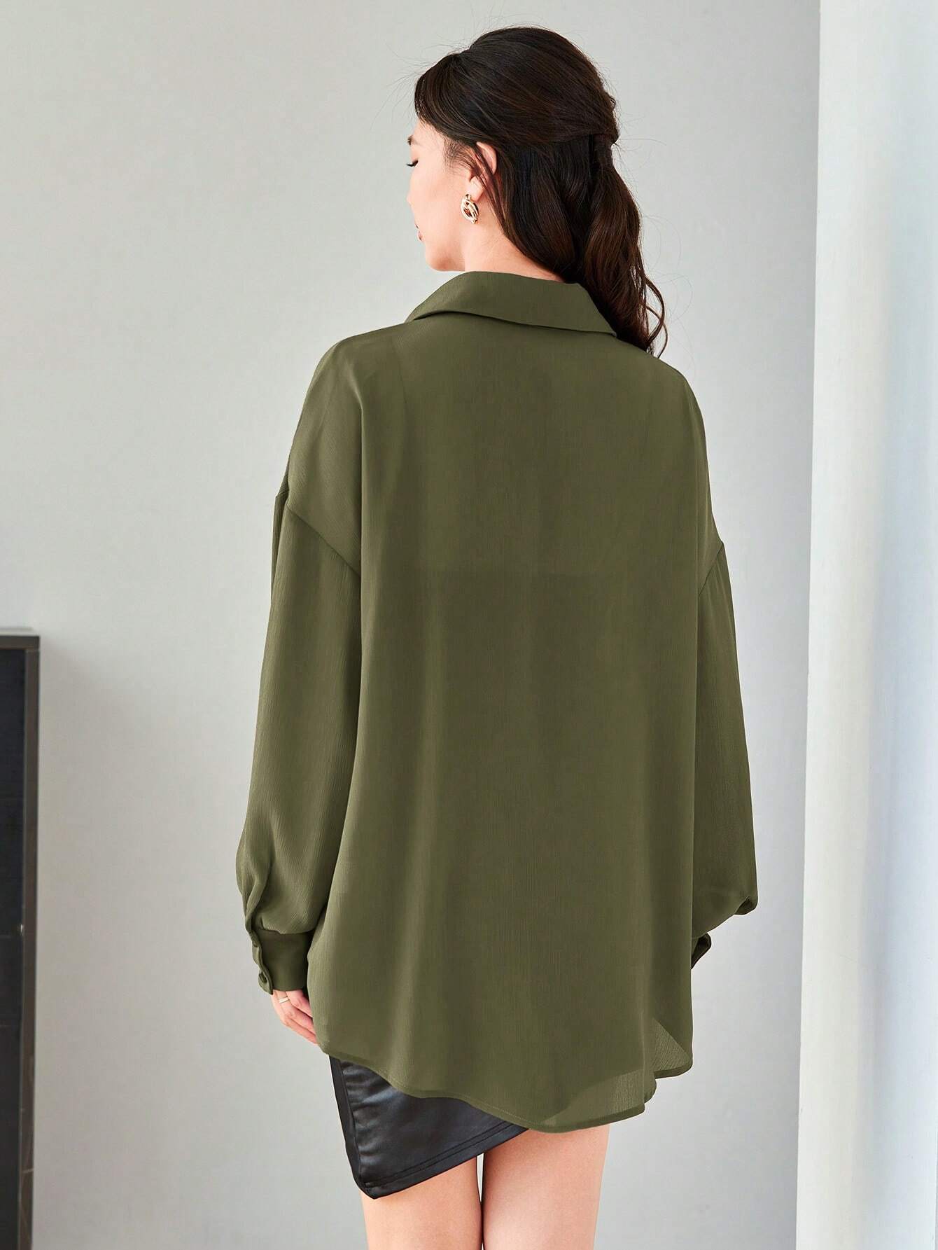 Buy SHEIN LUNE Women Spring/Summer Casual Solid Color Loose Fit Drop-Shoulder Shirt in Pakistan