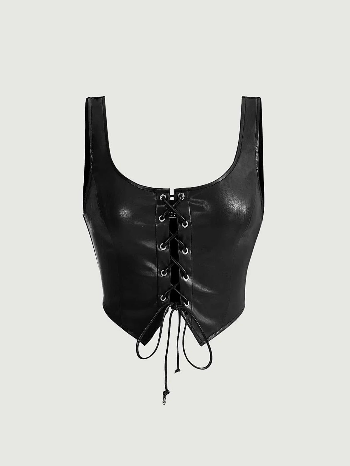 Buy SHEIN MOD Black Crossed Frenulum Lace Up Front PU Leather Tank Top in Pakistan