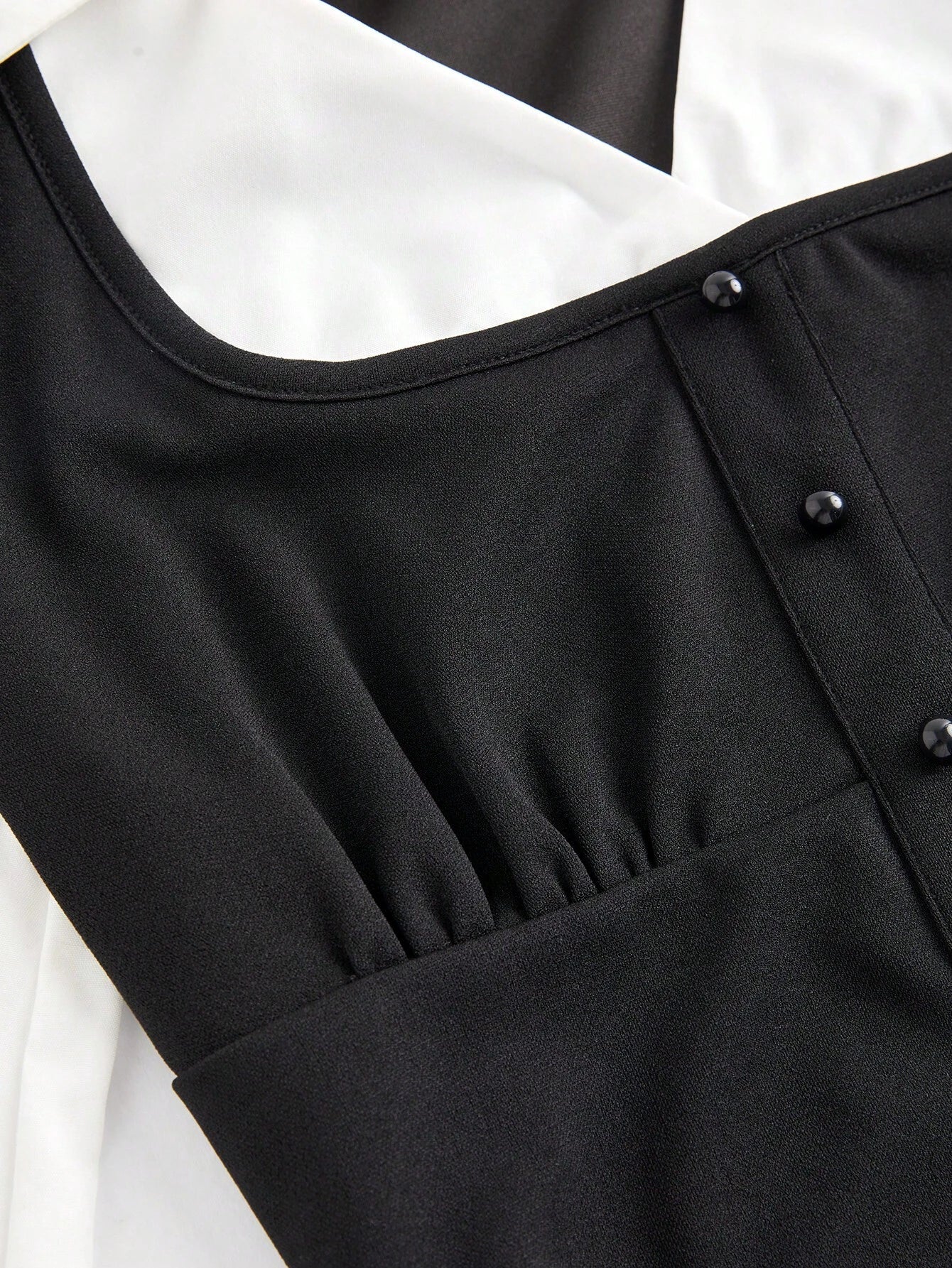 Buy SHEIN MOD Turndown Collar Long Sleeve Contrast Color Chest Ruched Black & White Contrast Color Shirt in Pakistan