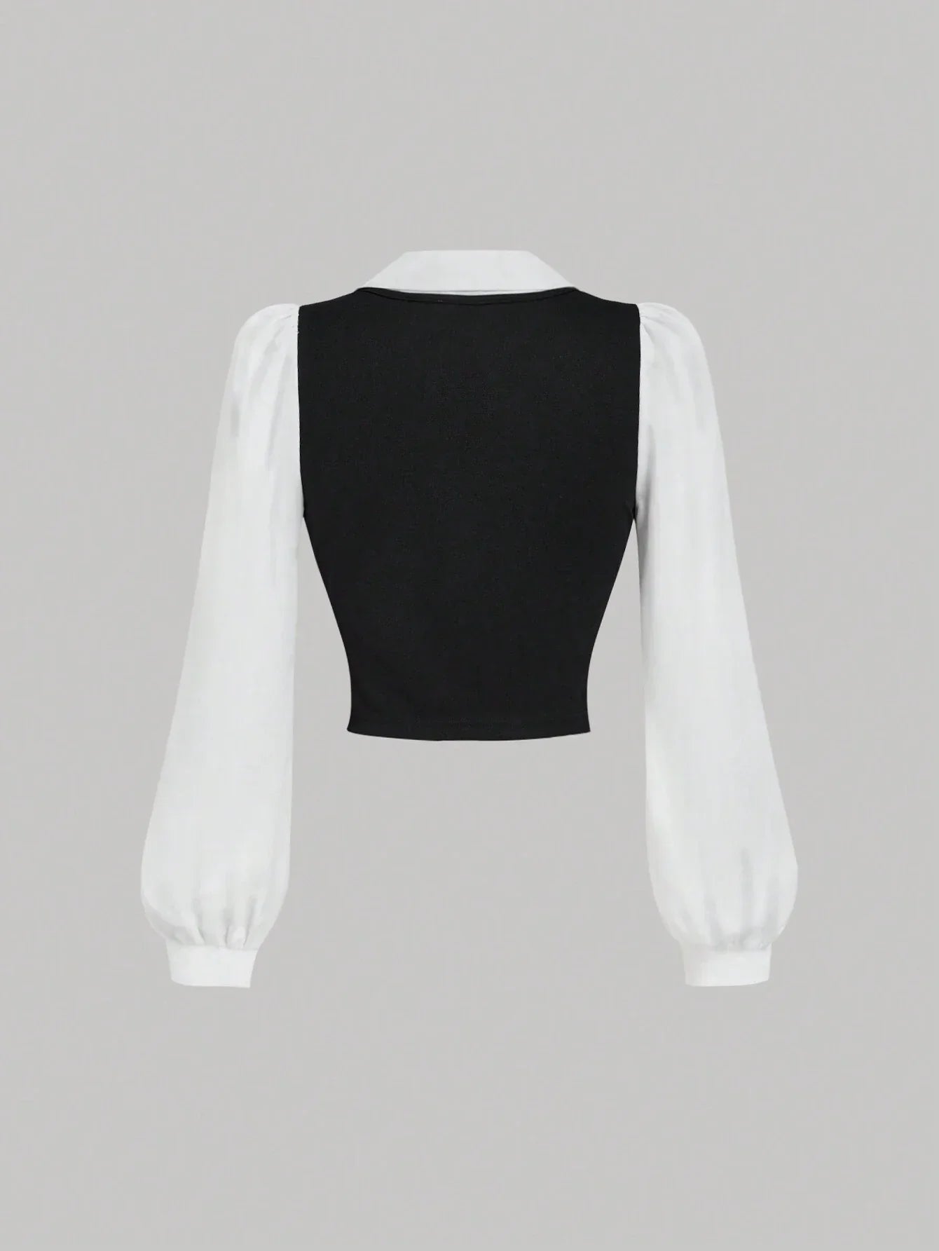 Buy SHEIN MOD Turndown Collar Long Sleeve Contrast Color Chest Ruched Black & White Contrast Color Shirt in Pakistan