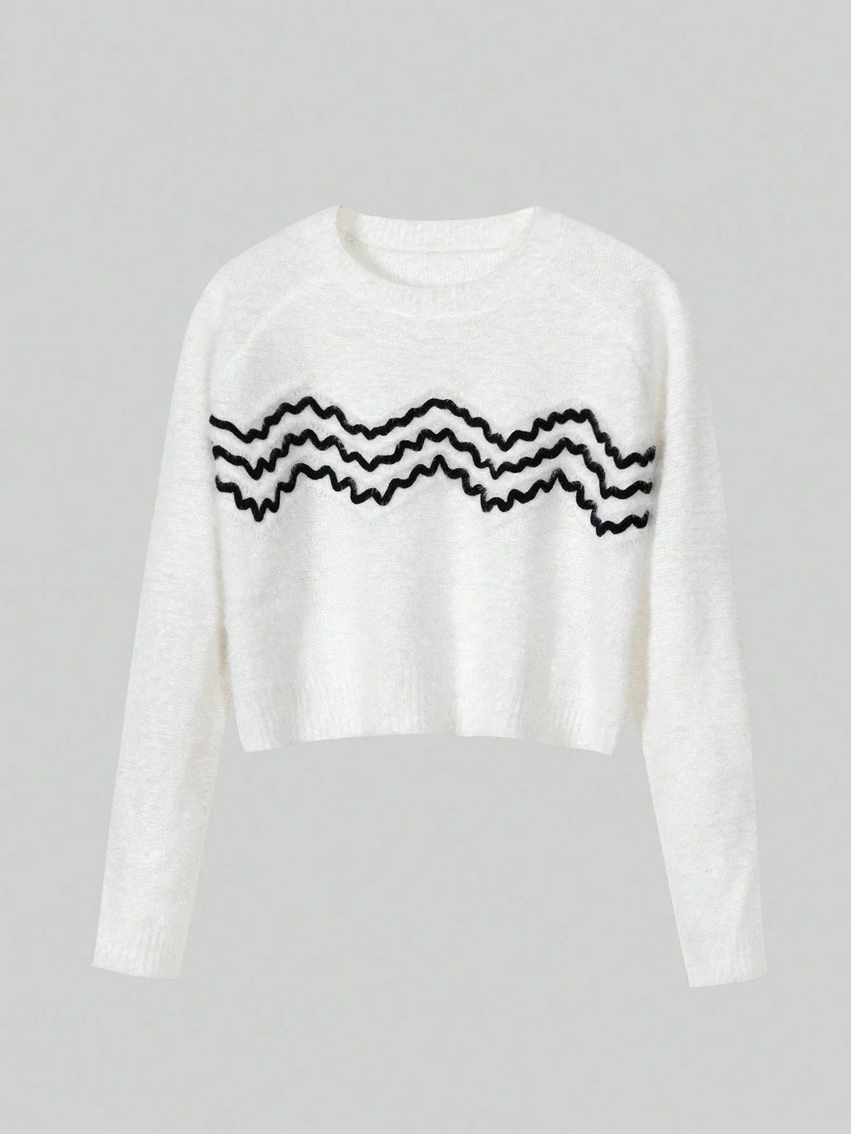 Buy SHEIN MOOSTA Chevron Pattern Raglan Sleeve Crop Sweater in Pakistan