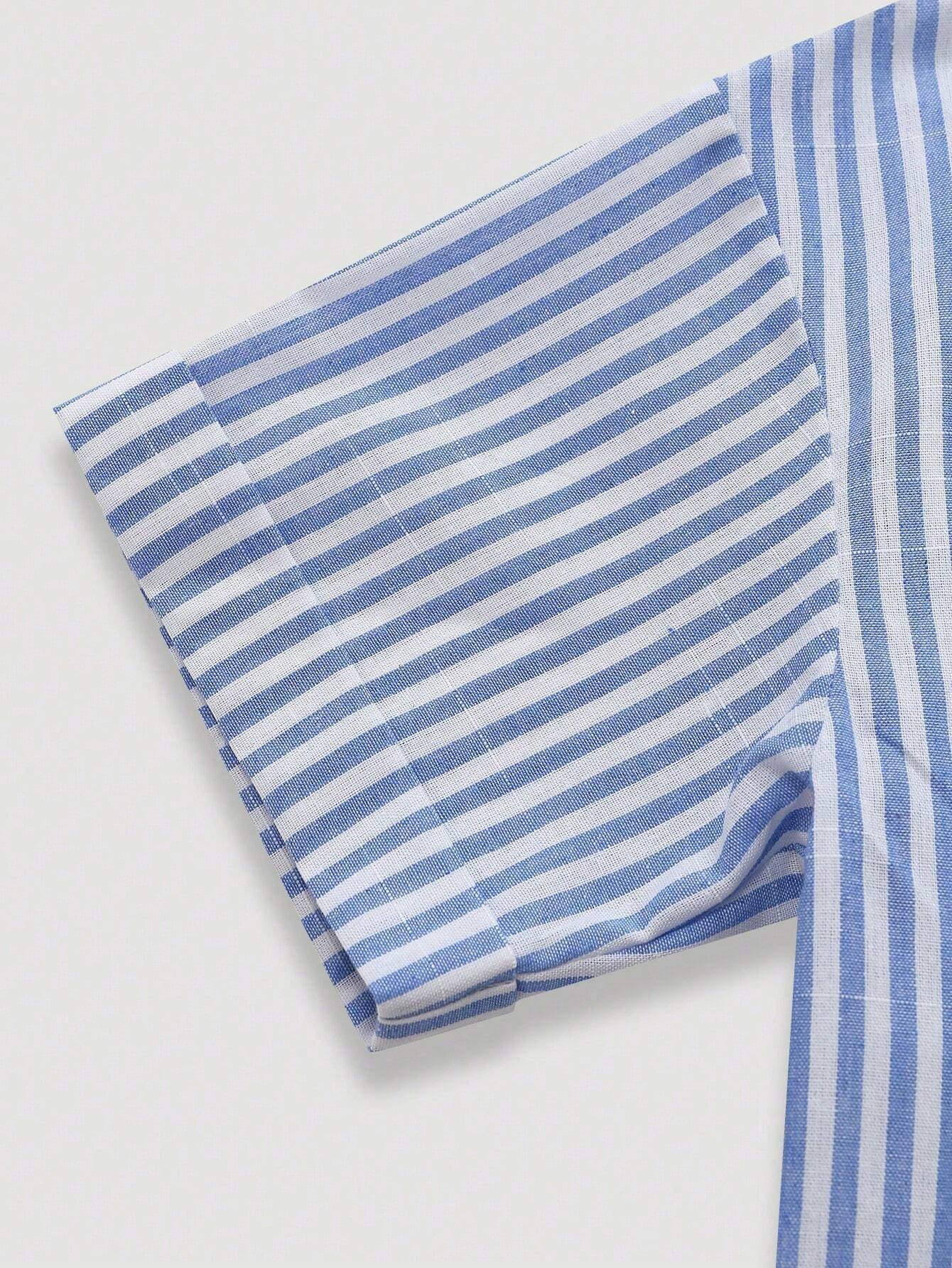 Buy SHEIN MOOSTA Striped Cropped Relaxed Casual Women Oversized Cuffed Sleeve Blouse, Linen Texture in Pakistan