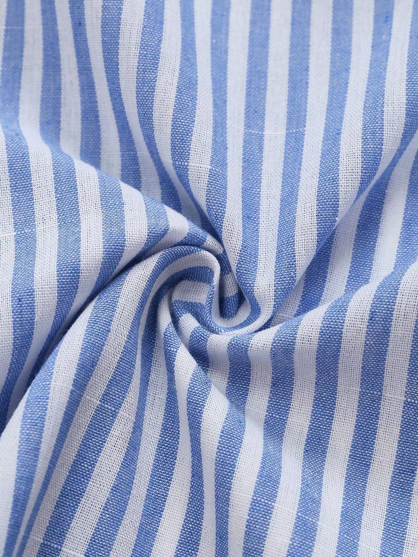 Buy SHEIN MOOSTA Striped Cropped Relaxed Casual Women Oversized Cuffed Sleeve Blouse, Linen Texture in Pakistan