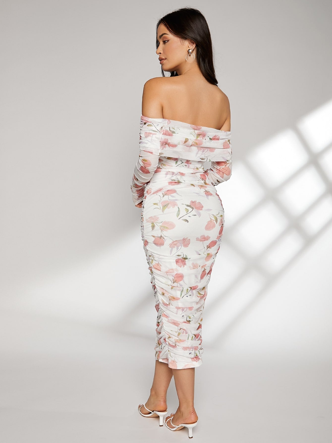 Buy SHEIN Modely Allover Floral Print Off Shoulder Ruched Dress in Pakistan