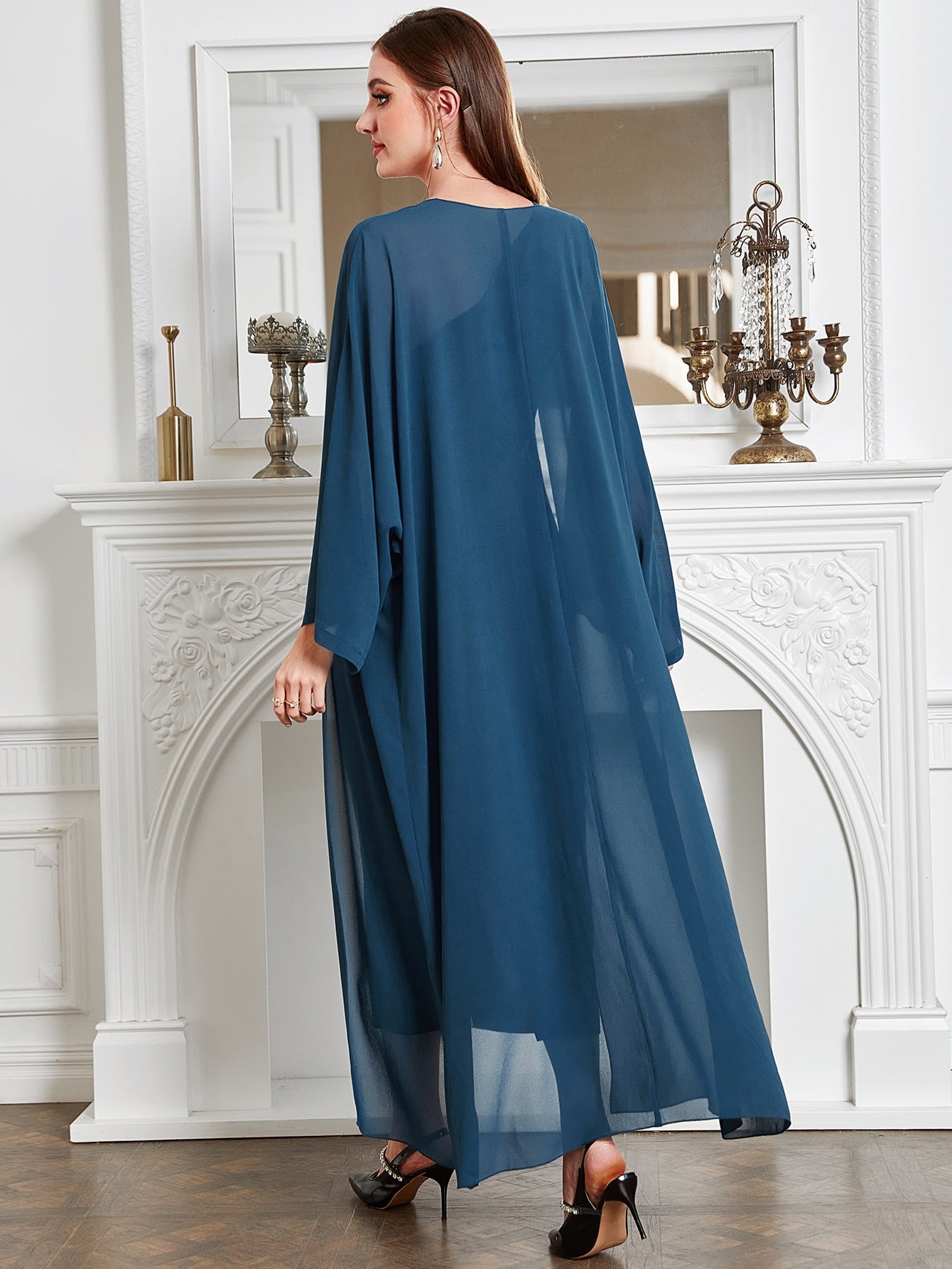 Buy SHEIN Modely Batwing Sleeve Coat & One Shoulder Ruched Dress in Pakistan