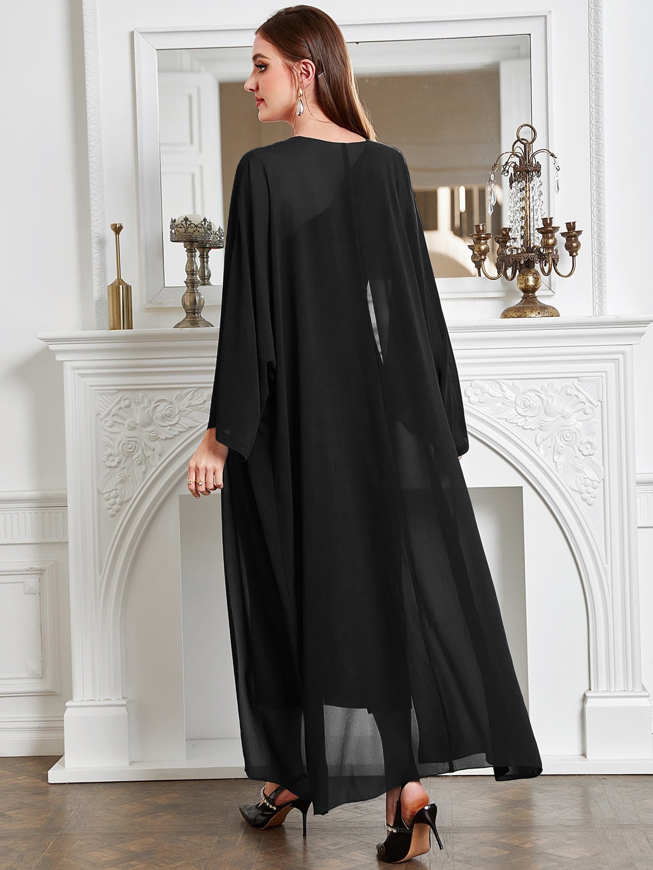 Buy SHEIN Modely Batwing Sleeve Coat & One Shoulder Ruched Dress in Pakistan