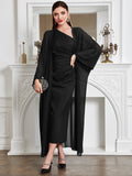 Buy SHEIN Modely Batwing Sleeve Coat & One Shoulder Ruched Dress in Pakistan