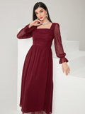 Buy SHEIN Modely Burgundy Red Women's Swiss Polka Dot Square Neckline Flowy Dress, Spring Summer in Pakistan