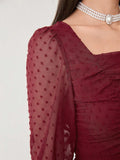 Buy SHEIN Modely Burgundy Red Women's Swiss Polka Dot Square Neckline Flowy Dress, Spring Summer in Pakistan