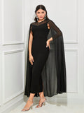 Buy SHEIN Modely Contrast Lace Cloak Sleeve Split Back Dress in Pakistan