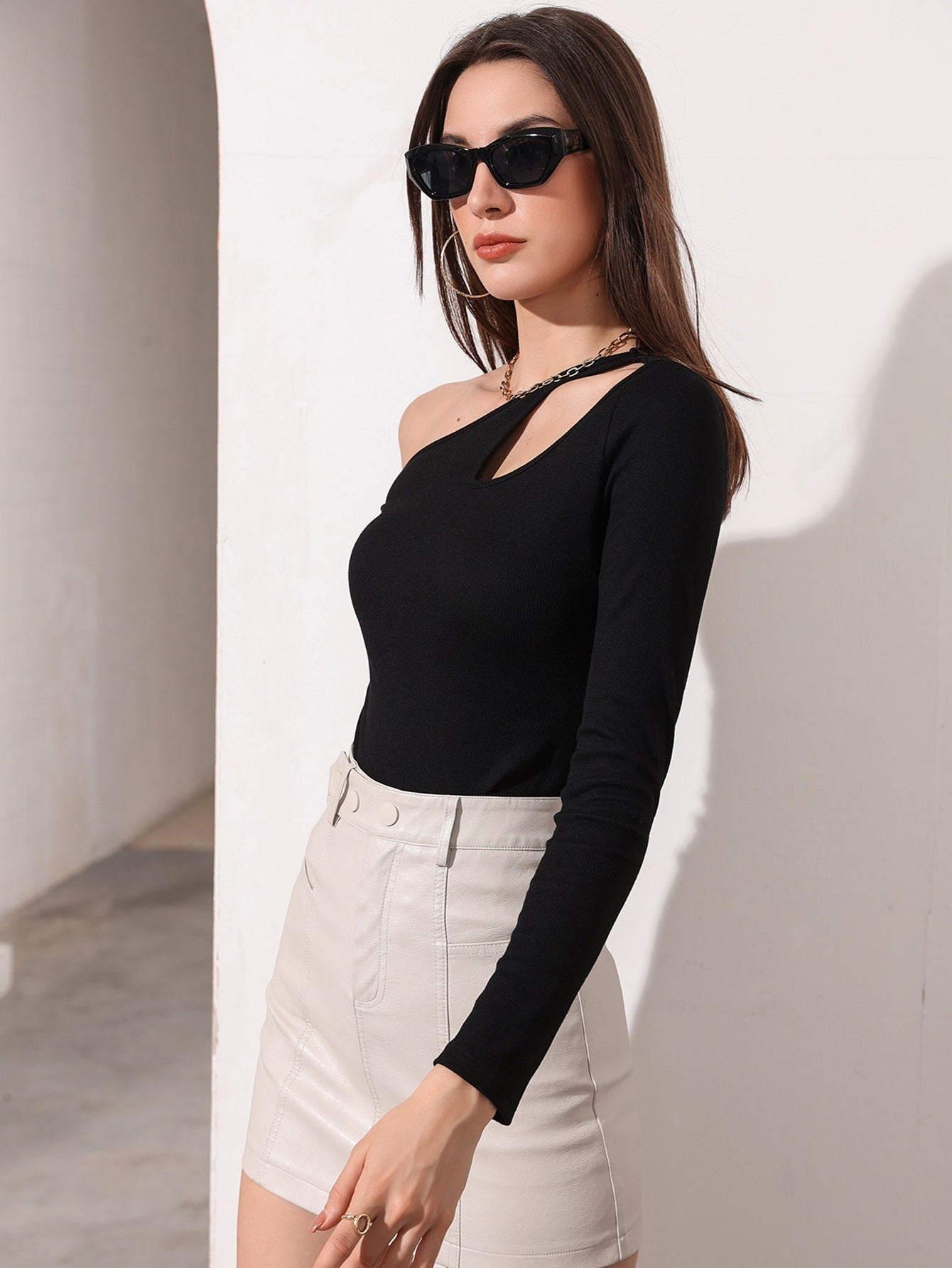 Buy SHEIN Modely Cut Out Asymmetrical Neck Tee in Pakistan