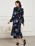 Buy SHEIN Modely Floral Print V-Neck Wrap-Around Tie-Front Elegant Long Sleeve Dress in Pakistan