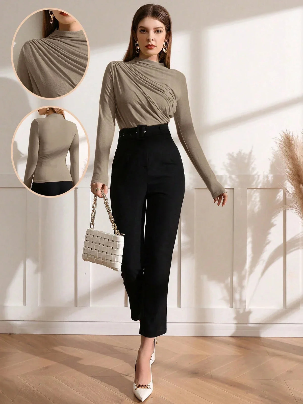 Buy Shein Mock Neck Ruched Tee in Pakistan