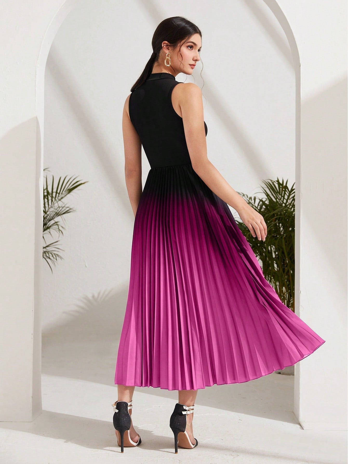 Buy SHEIN Modely Ombre Pleated Hem Mock Neck Dress in Pakistan