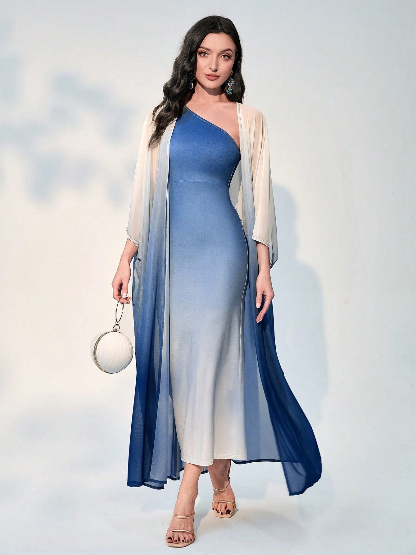 Buy SHEIN Modely Ombre One Shoulder Dress With Coat in Pakistan
