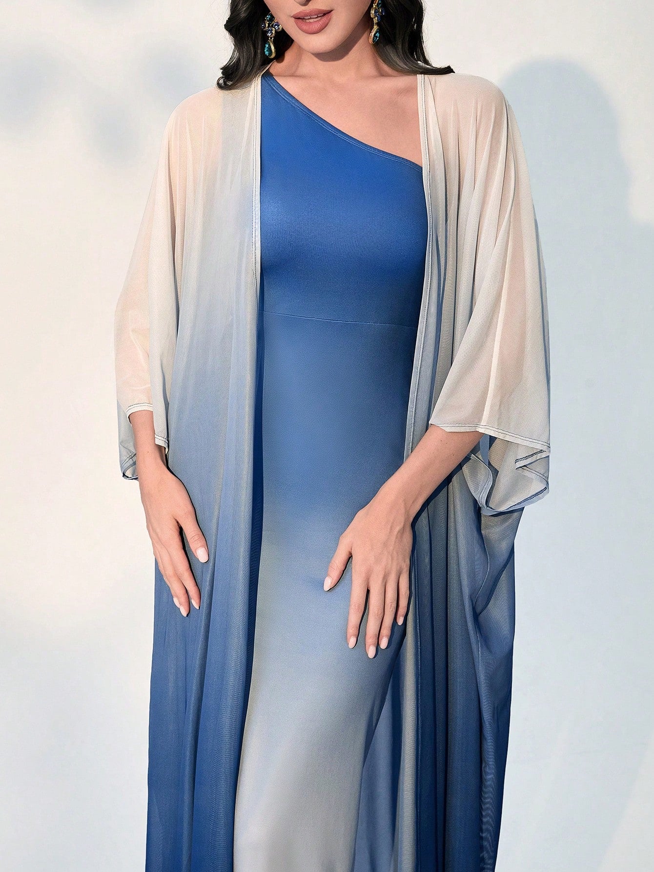 Buy SHEIN Modely Ombre One Shoulder Dress With Coat in Pakistan