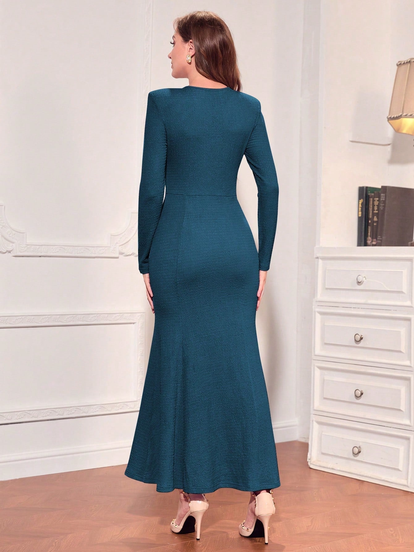 Buy SHEIN Modely Padded Shoulder Cut Out Mermaid Hem Dress in Pakistan