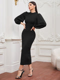 Buy SHEIN Modely Puff Sleeve Bodycon Dress Without Belt in Pakistan
