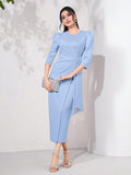 Buy SHEIN Modely Puff Sleeve Draped Side Wrap Hem Dress in Pakistan