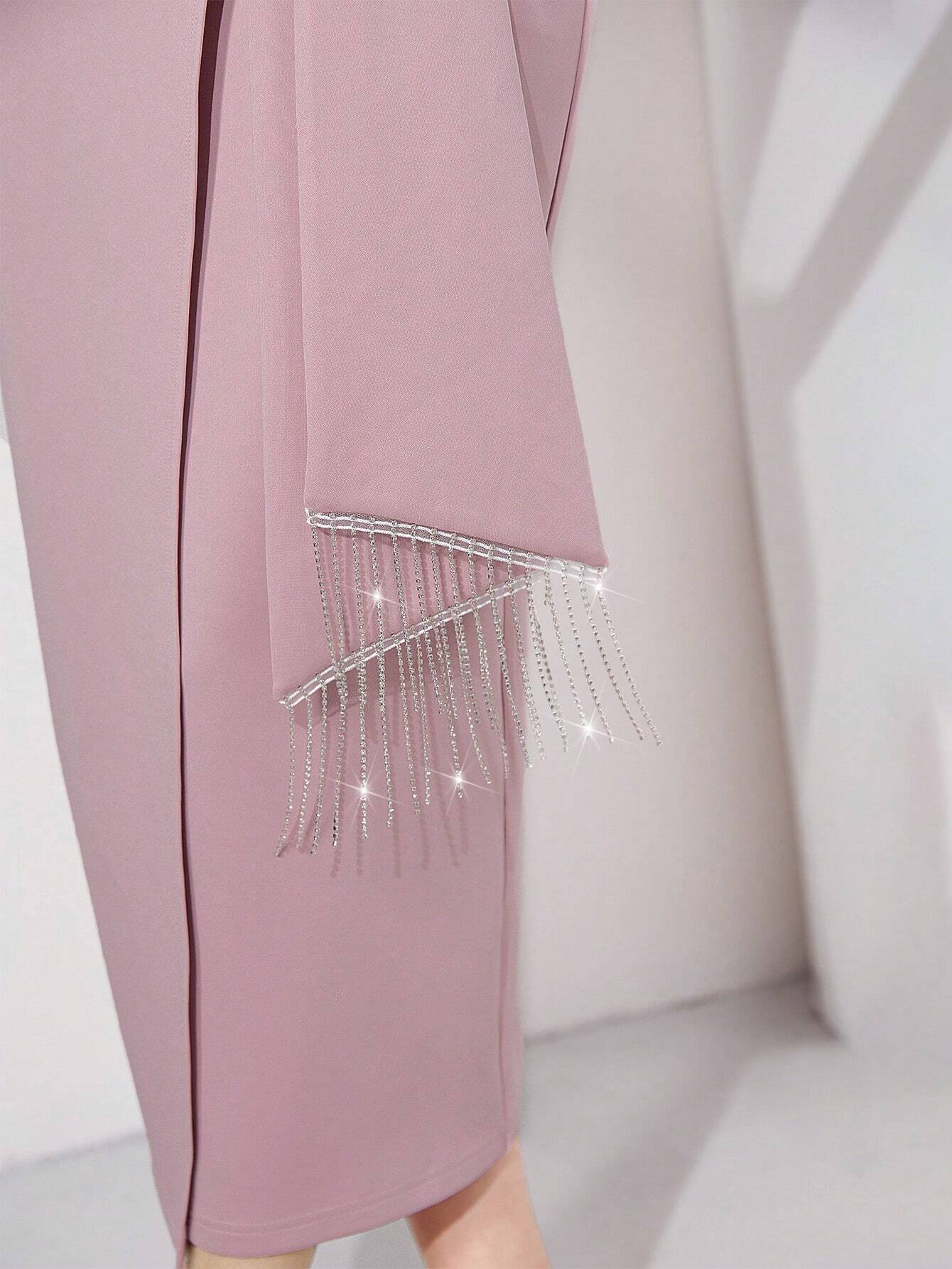 Buy SHEIN Modely Puff Sleeve Draped Side Wrap Hem Dress in Pakistan